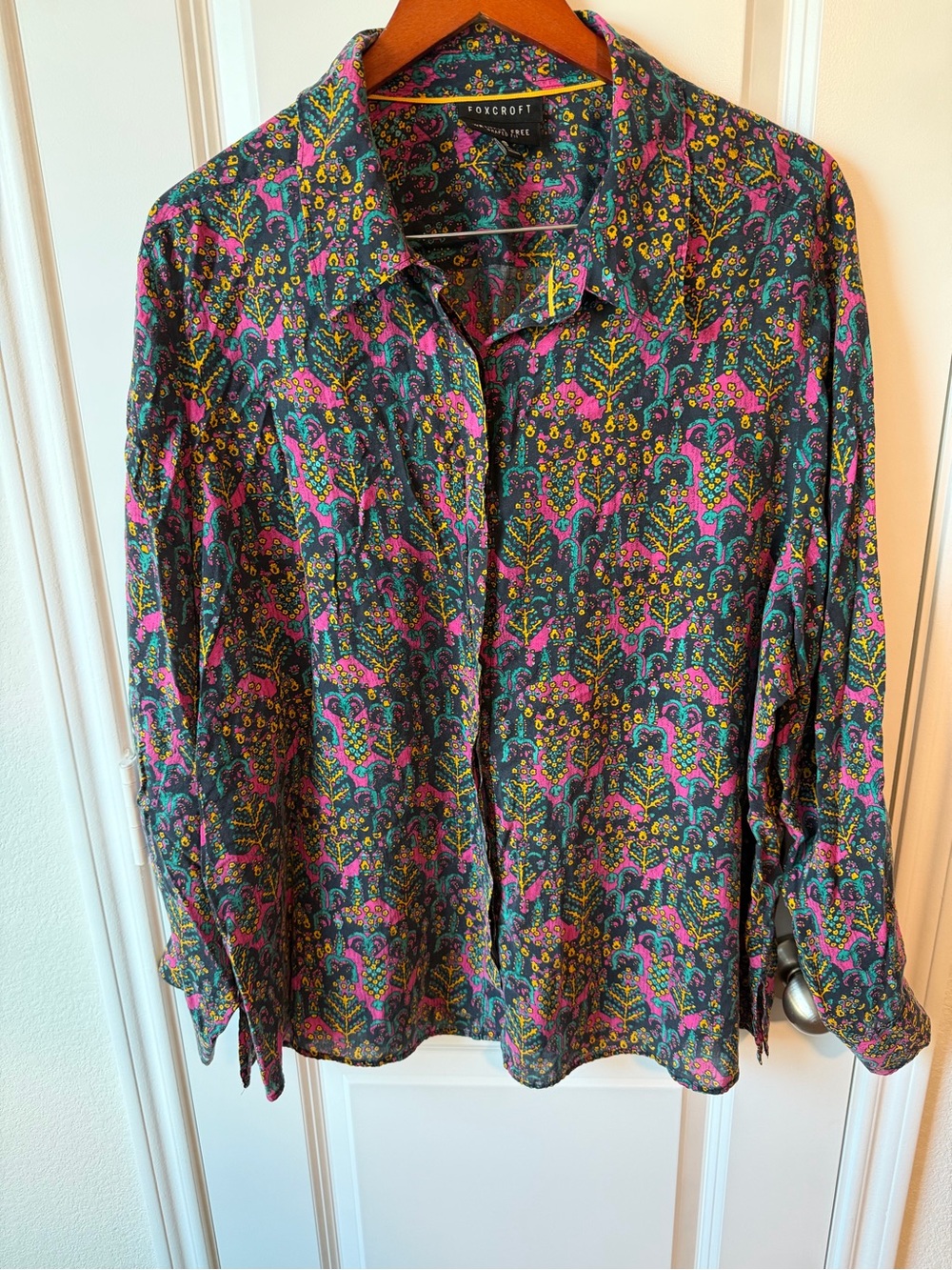 FOXCROFT Wrinkle Free Shaped Fit Button-Front Blouse